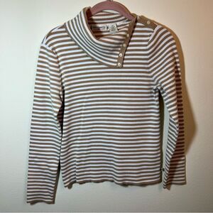 ✨ Polo Jeans Co. Ralph Lauren Women’s Tan White Striped Turtleneck Top Large